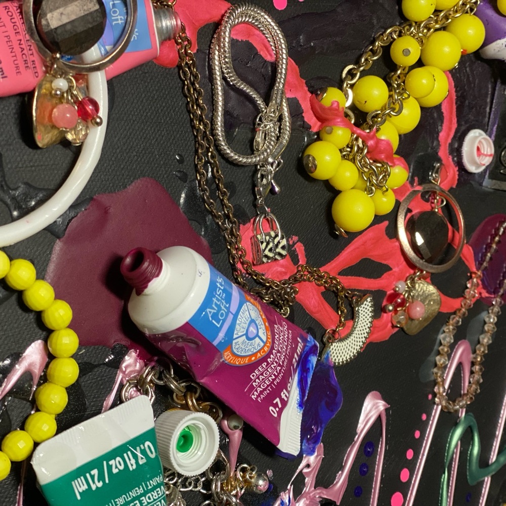 “Release & Rebirth” Colorful Original Artwork - acrylic + jewelry on canvas - Picture 11 of 11